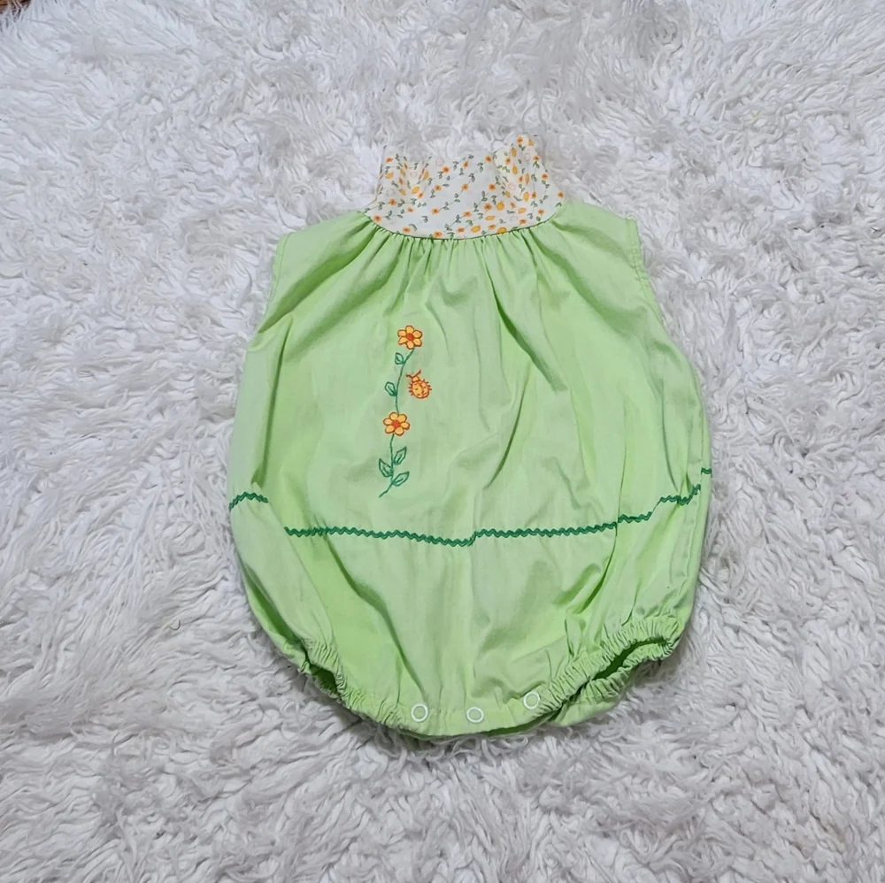 Floral Embroidered Green Baby Romper